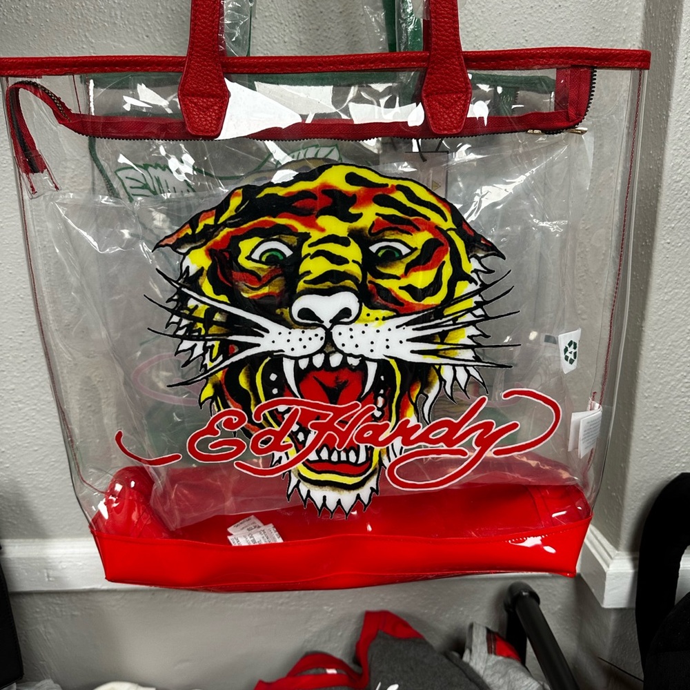 Ed Hardy Transparent Tote with Red Accents